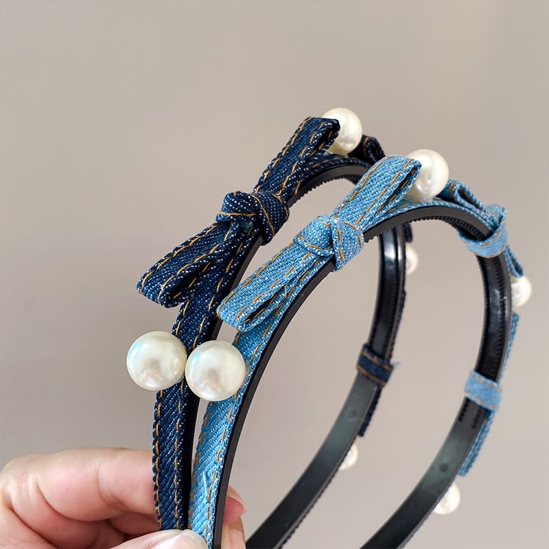 Beaded Ribbon Denim Headband SpreePicky