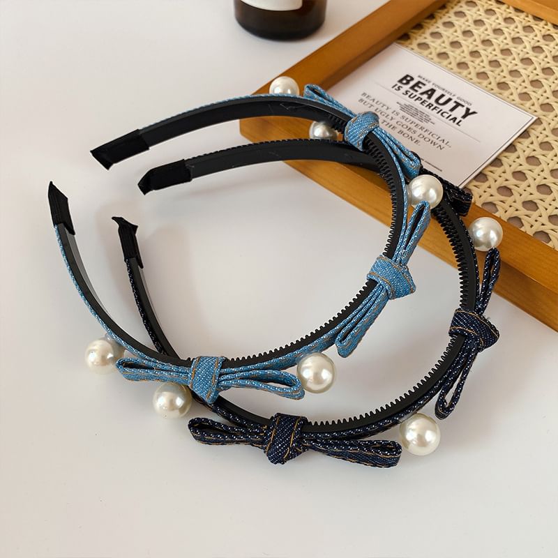 Beaded Ribbon Denim Headband SpreePicky