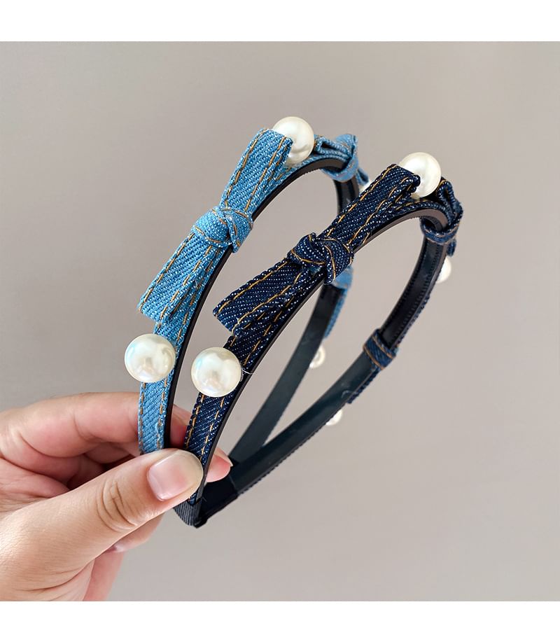 Beaded Ribbon Denim Headband SpreePicky