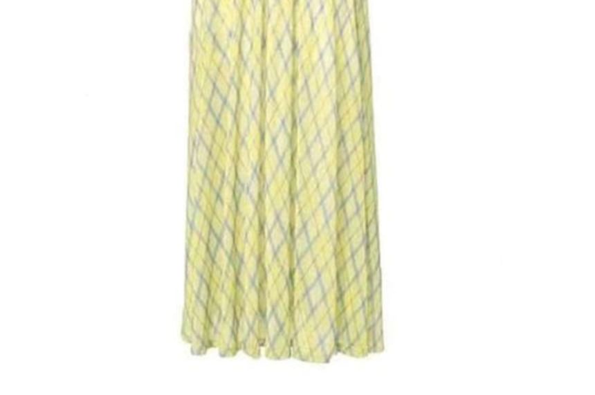 Spaghetti Strap V-Neck Patterned Ruffle Trim Midi A-Line Dress SpreePicky