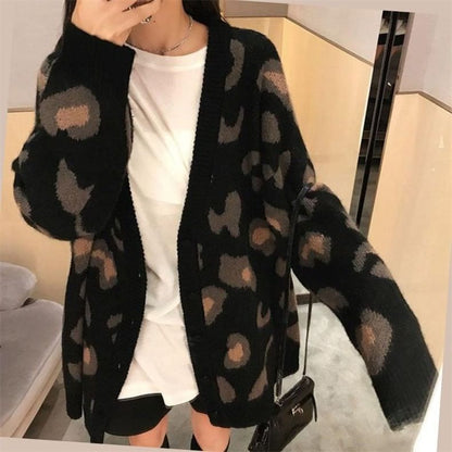 Leopard-Print V-Neck Cardigan SpreePicky