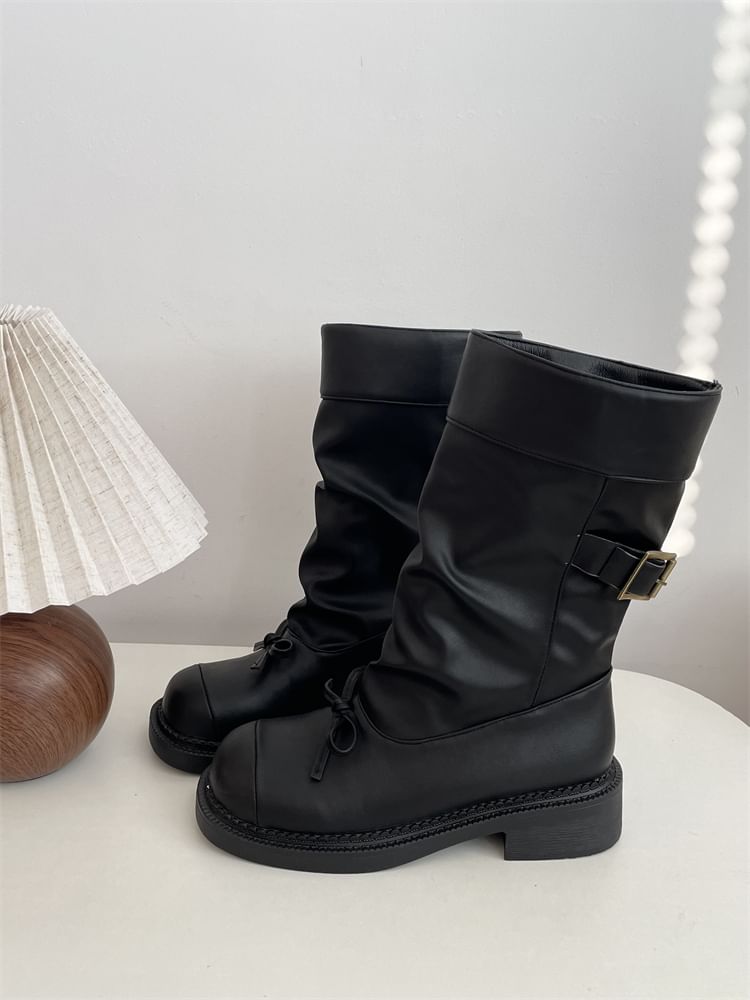 Cap Toe Bow Platform Chunky Heel Short Boots SpreePicky