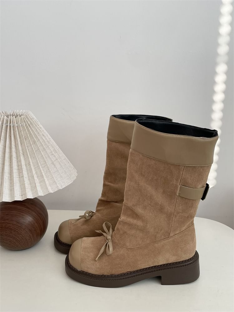 Cap Toe Bow Platform Chunky Heel Short Boots SpreePicky