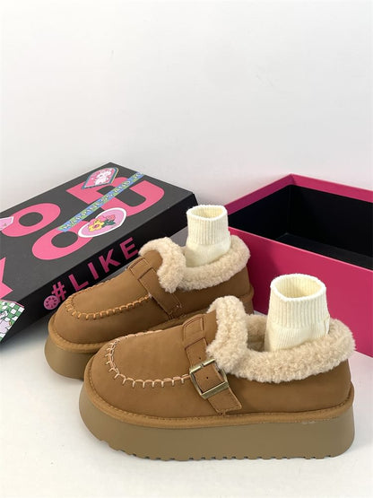 Buckled Fluffy Trim Platform Loafers SpreePicky