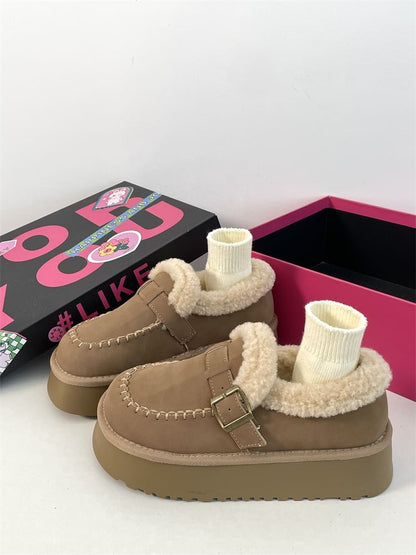 Buckled Fluffy Trim Platform Loafers SpreePicky