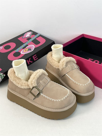 Buckled Fluffy Trim Platform Loafers SpreePicky