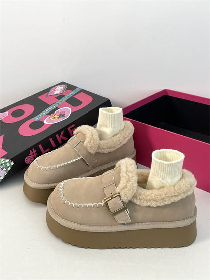 Buckled Fluffy Trim Platform Loafers SpreePicky