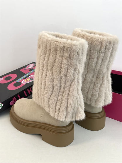 Fluffy Panel Platform Chunky Heel Mid SpreePicky