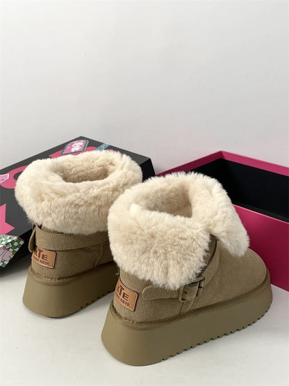 Buckled Fluffy Trim Platform Short Boots SpreePicky