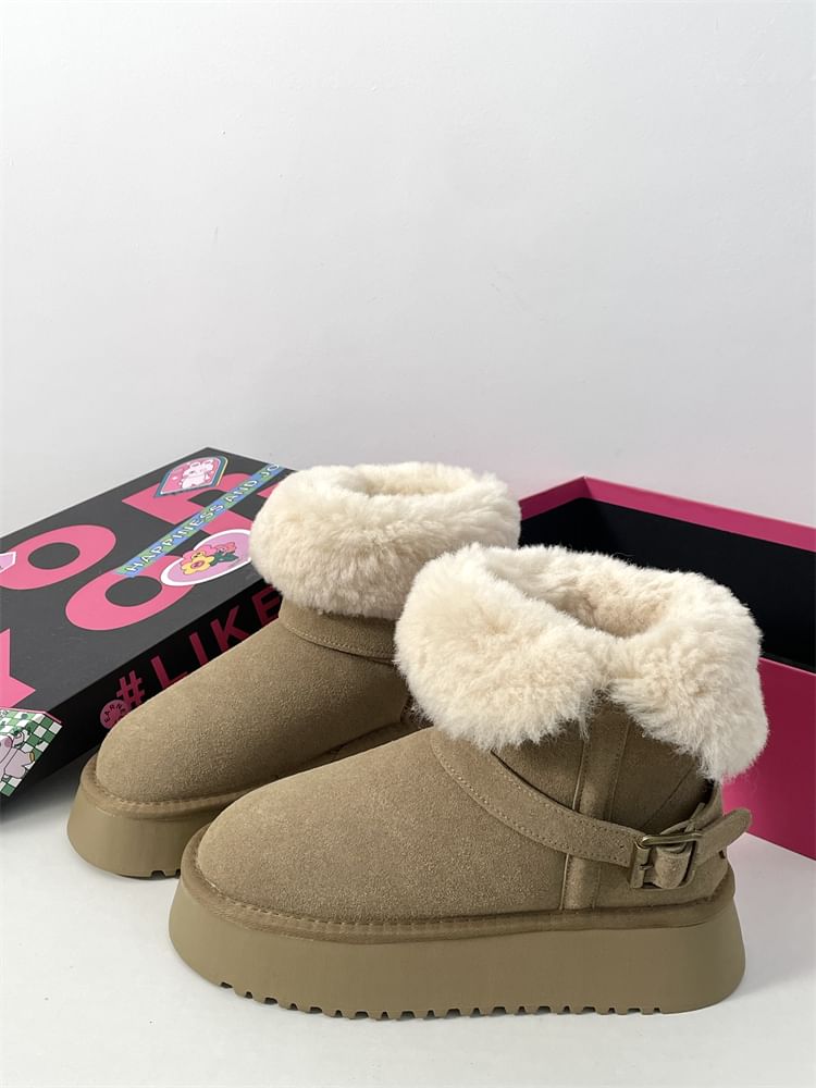 Buckled Fluffy Trim Platform Short Boots SpreePicky