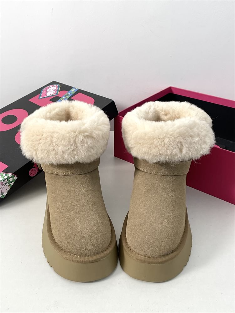 Buckled Fluffy Trim Platform Short Boots SpreePicky