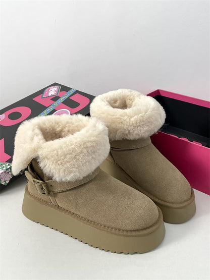 Buckled Fluffy Trim Platform Short Boots SpreePicky