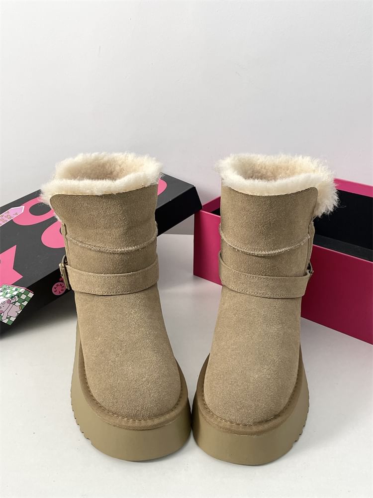 Buckled Fluffy Trim Platform Short Boots SpreePicky