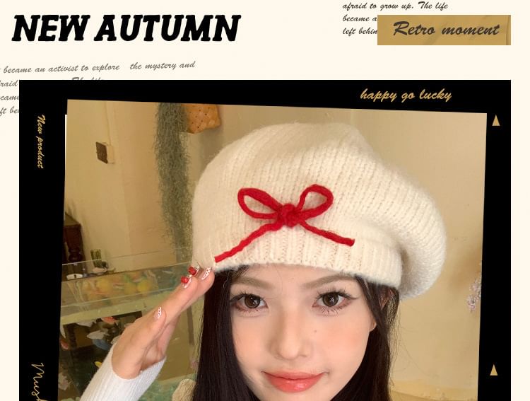 Bow Knit Beret Hat SpreePicky