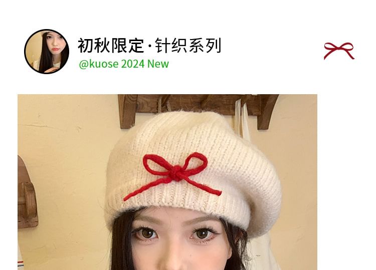 Bow Knit Beret Hat SpreePicky