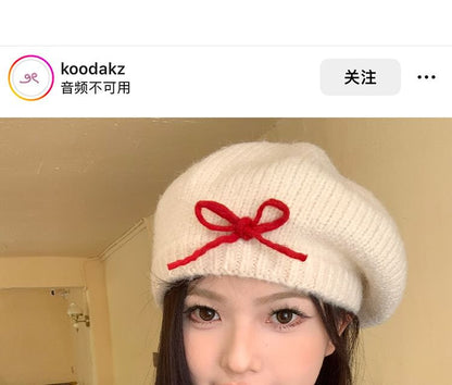 Bow Knit Beret Hat SpreePicky