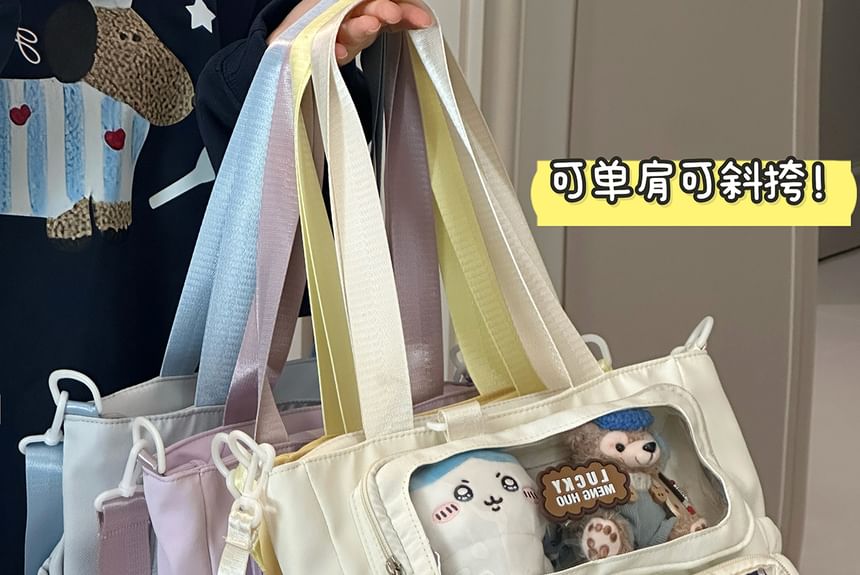 Plain Transparent Panel Crossbody Tote Bag SpreePicky