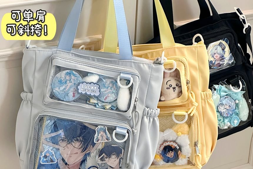 Plain Transparent Panel Crossbody Tote Bag SpreePicky