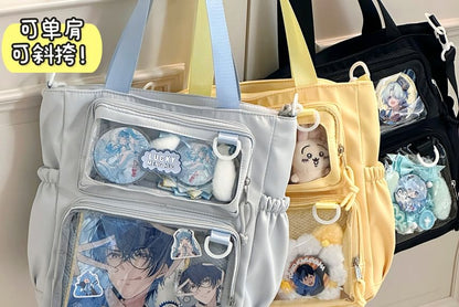 Plain Transparent Panel Crossbody Tote Bag SpreePicky