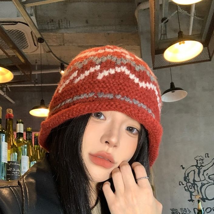 Patterned Knit Bucket Hat SpreePicky