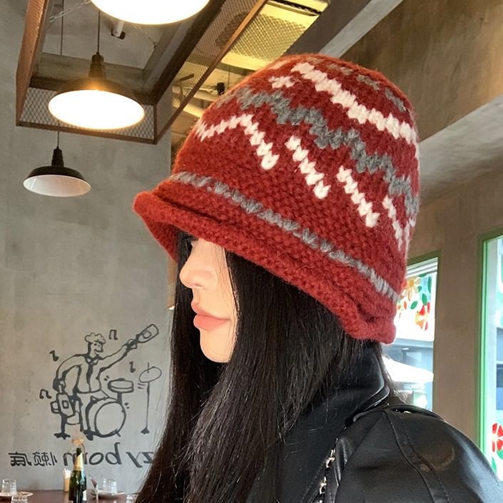 Patterned Knit Bucket Hat SpreePicky