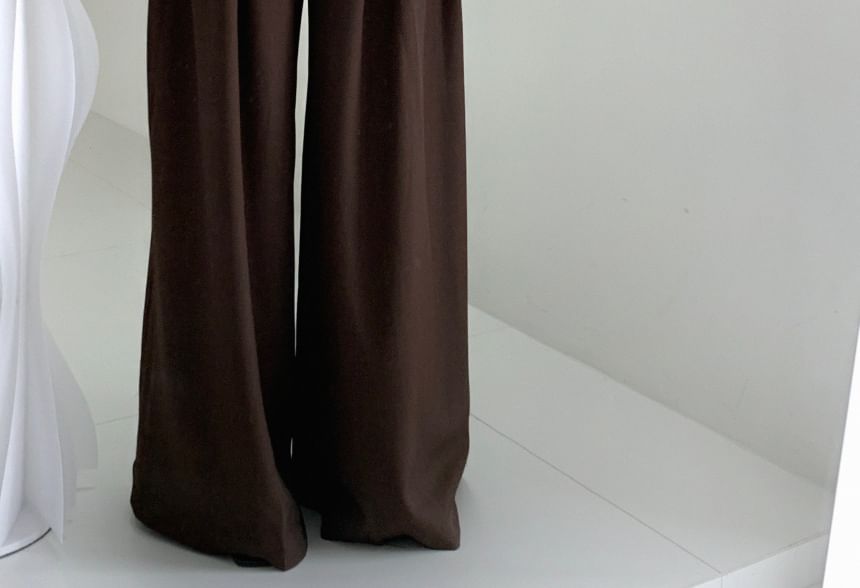 High Rise Plain Pleated Wide Leg Suit Pants SpreePicky