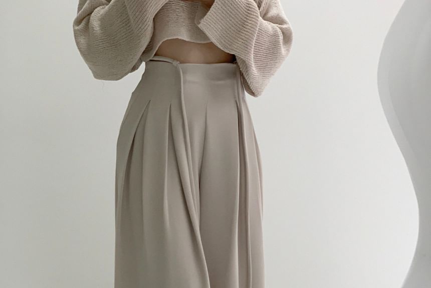 High Rise Plain Pleated Wide Leg Suit Pants SpreePicky