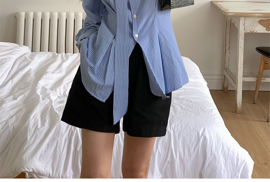 Long Sleeve V-Neck Striped Tie Front Blouse SpreePicky