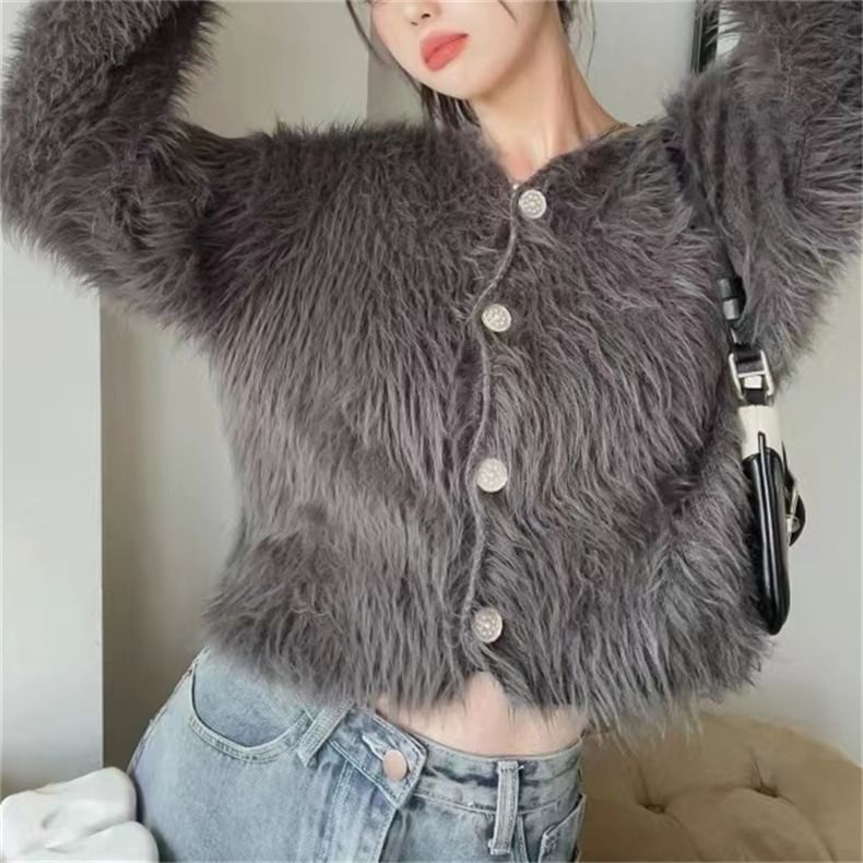 Soft Furry-Knit Cardigan SpreePicky