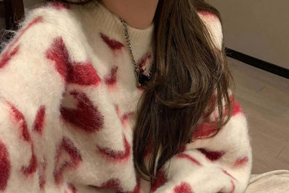 Oversized Leopard-Print Furry Sweater SpreePicky