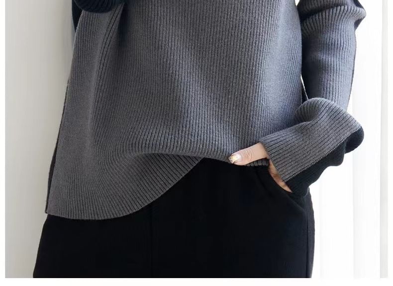 Turtleneck Colorblock Ribbed-Knit Sweater SpreePicky