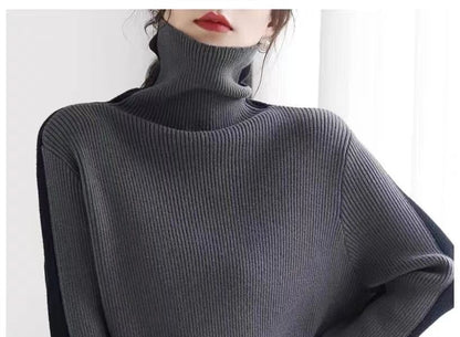 Turtleneck Colorblock Ribbed-Knit Sweater SpreePicky