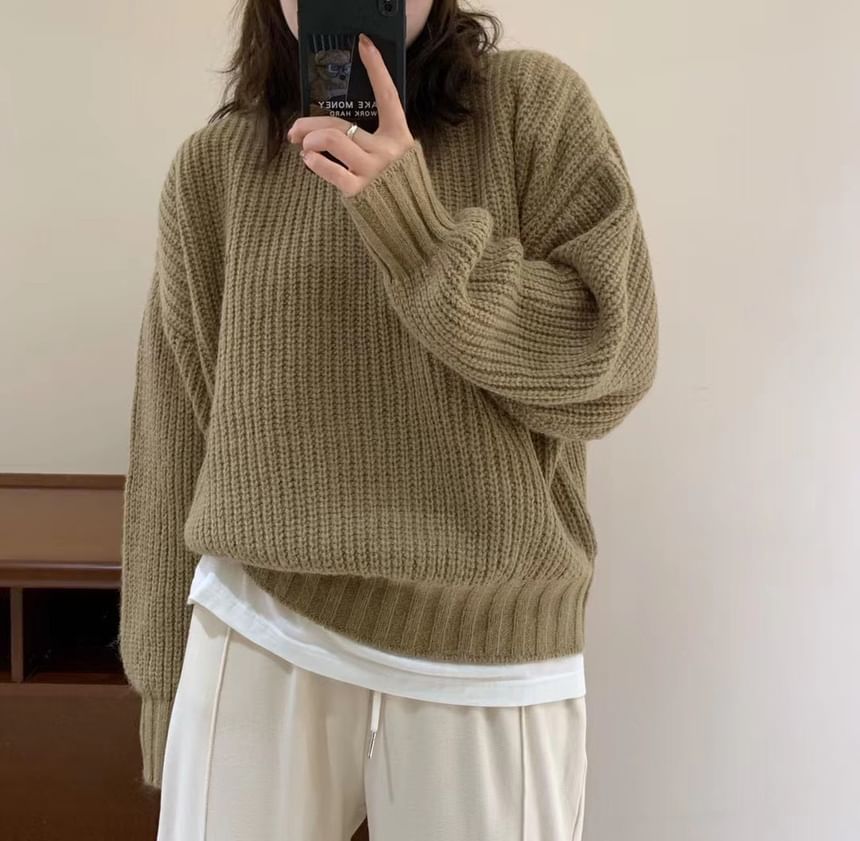 Oversized Crew-Neck Knit Sweater in 5 Colors SpreePicky