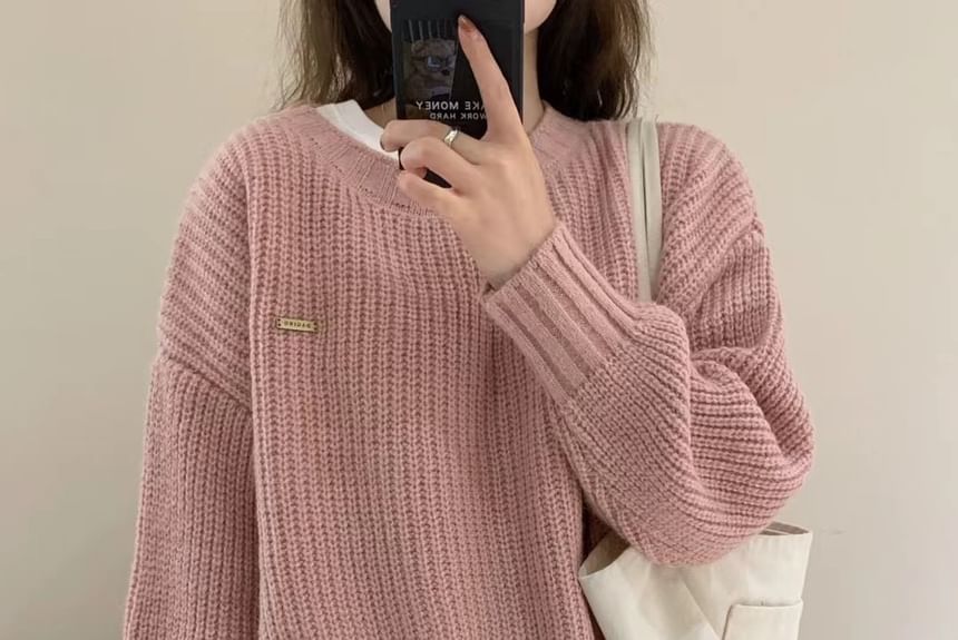 Oversized Crew-Neck Knit Sweater in 5 Colors SpreePicky