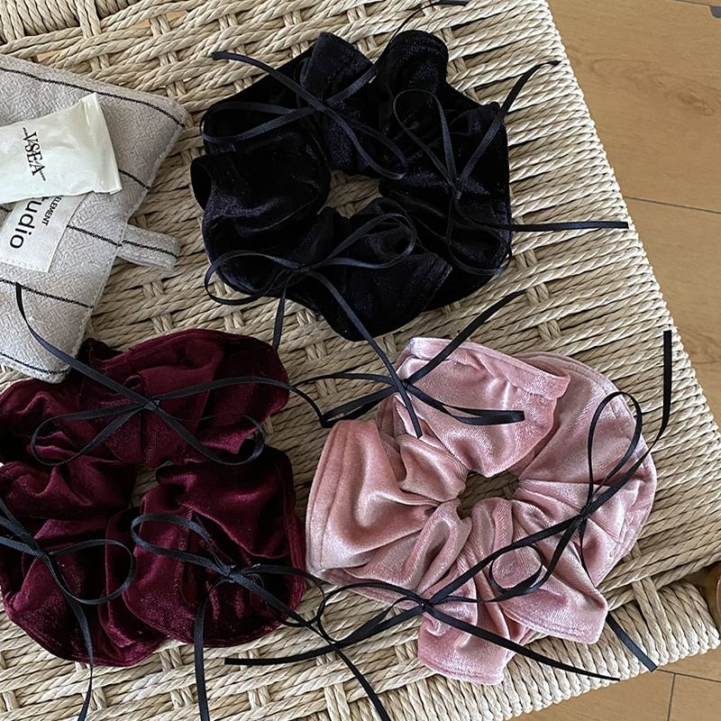 Bow Accent Velvet Scrunchie SpreePicky