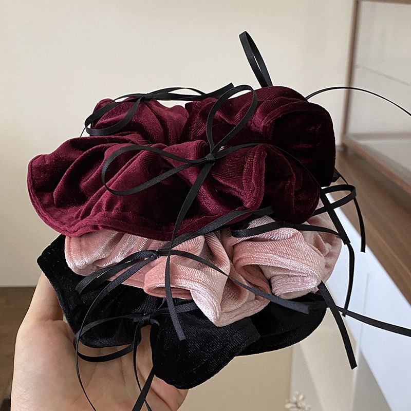 Bow Accent Velvet Scrunchie SpreePicky