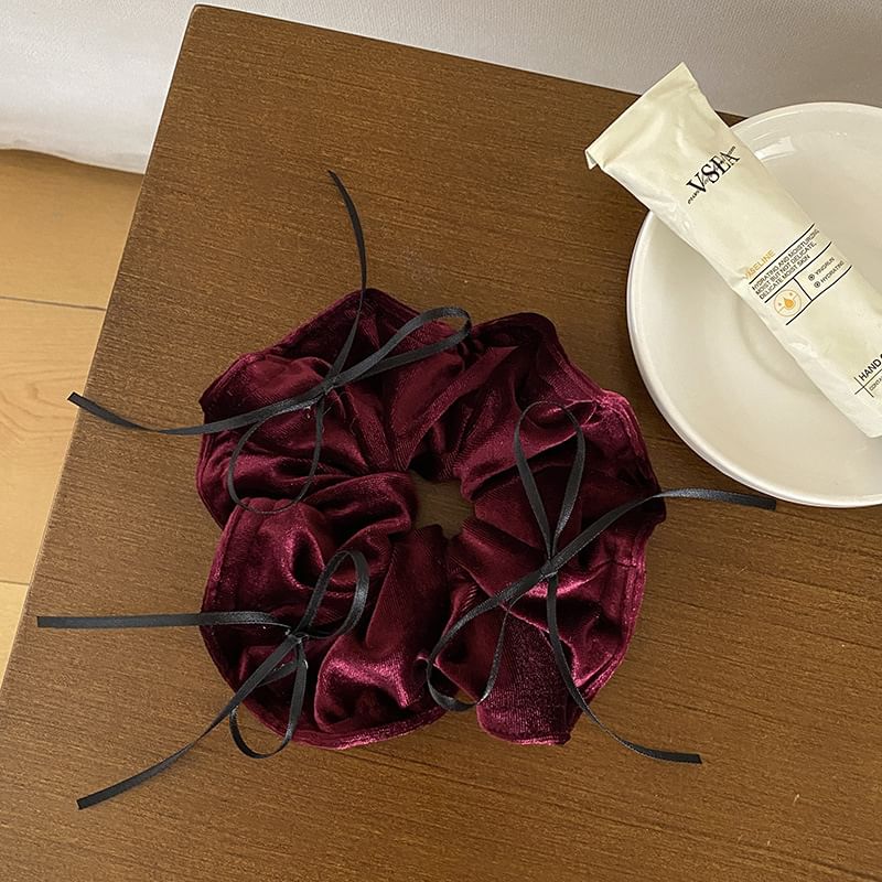 Bow Accent Velvet Scrunchie SpreePicky