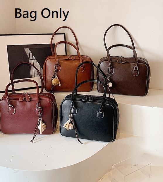 Faux Leather Plain Zip Satchel Bag SpreePicky