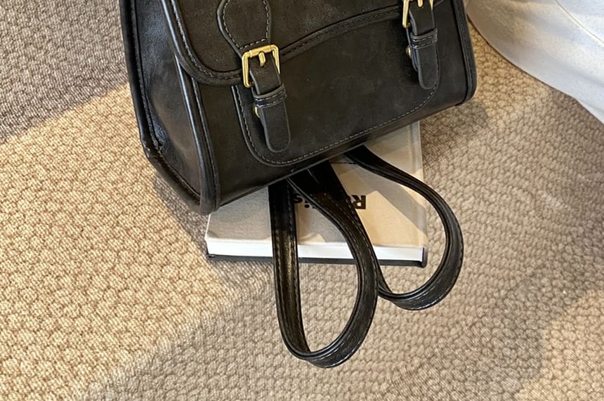 Faux Leather Plain Flap Backpack SpreePicky