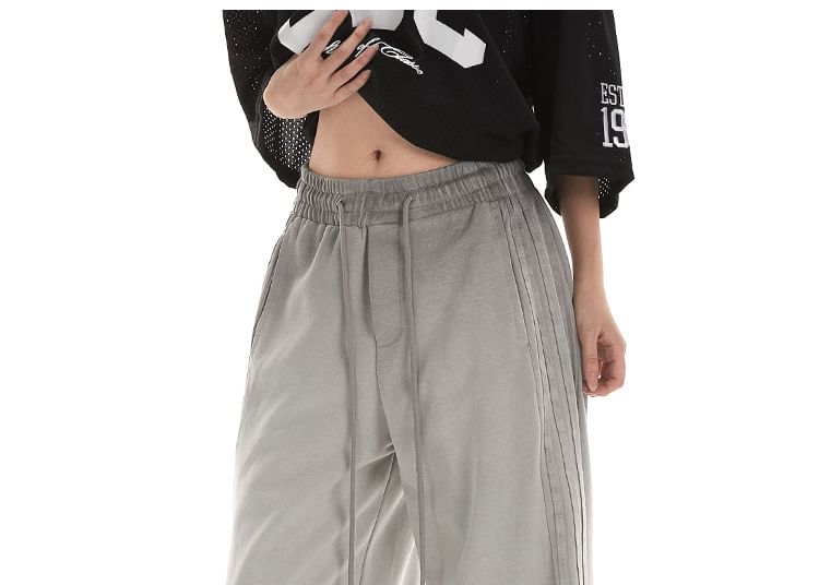 Low Waist Plain Striped Loose-Fit Wide-Leg Sweatpants SpreePicky