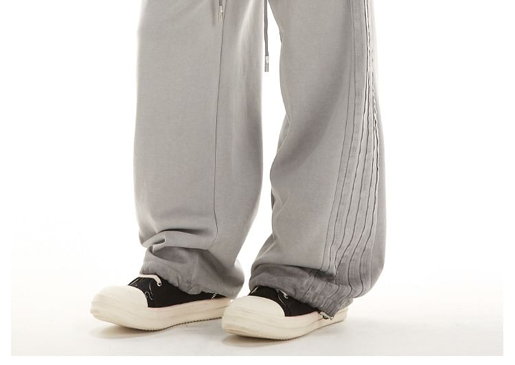 Low Waist Plain Striped Loose-Fit Wide-Leg Sweatpants SpreePicky