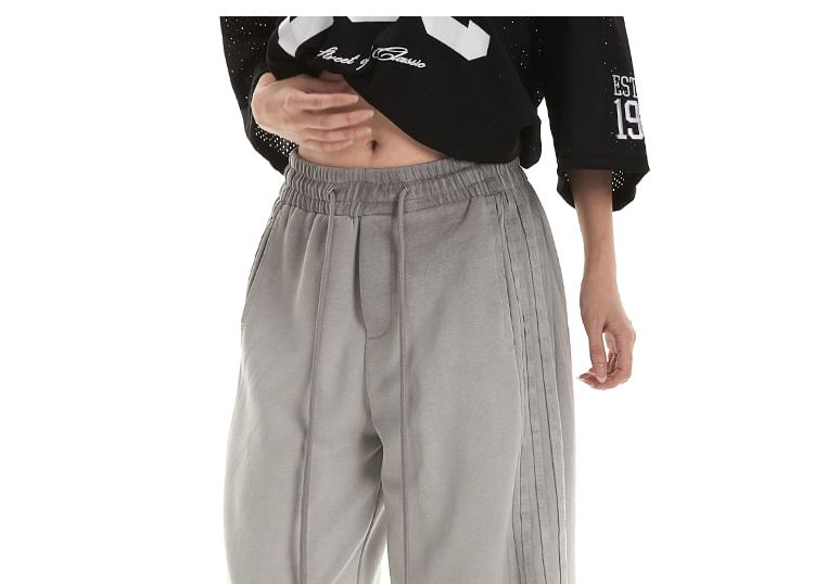 Low Waist Plain Striped Loose-Fit Wide-Leg Sweatpants SpreePicky