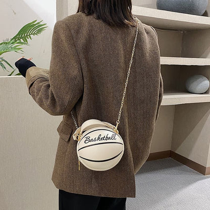 Lettering Chain Strap Basketball Shaped Crossbody Bag SpreePicky