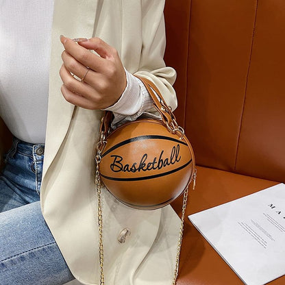 Lettering Chain Strap Basketball Shaped Crossbody Bag SpreePicky