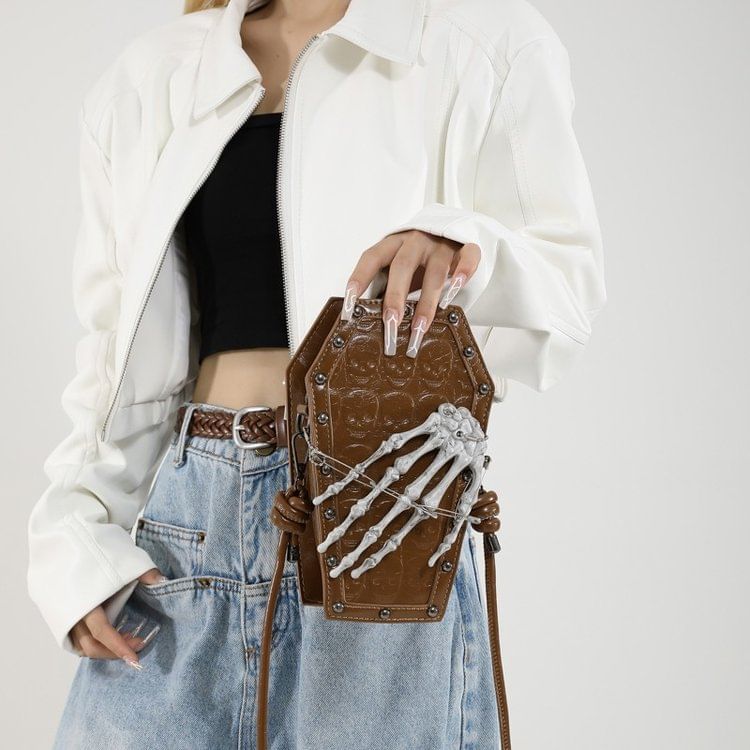 Coffin Shaped Studded Faux Leather Crossbody Bag SpreePicky