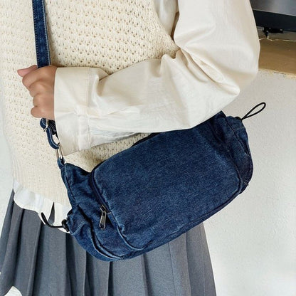 Multi-Pocket Drawstring Denim Crossbody Bag SpreePicky