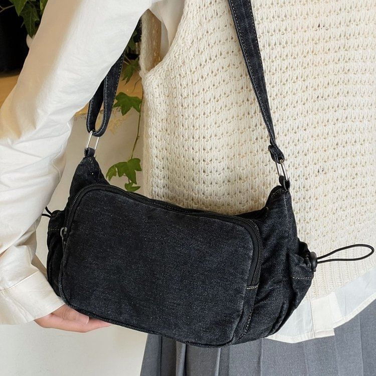 Multi-Pocket Drawstring Denim Crossbody Bag SpreePicky