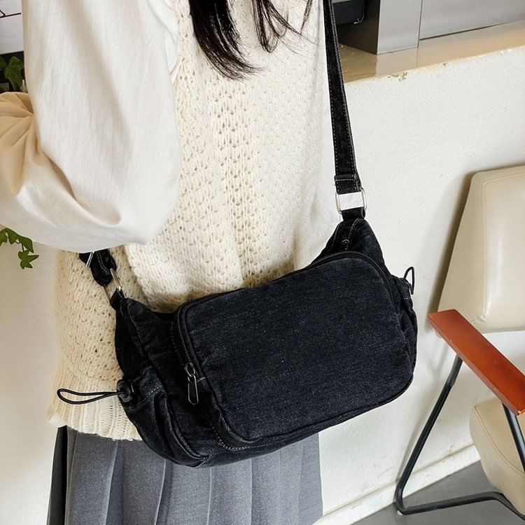 Multi-Pocket Drawstring Denim Crossbody Bag SpreePicky