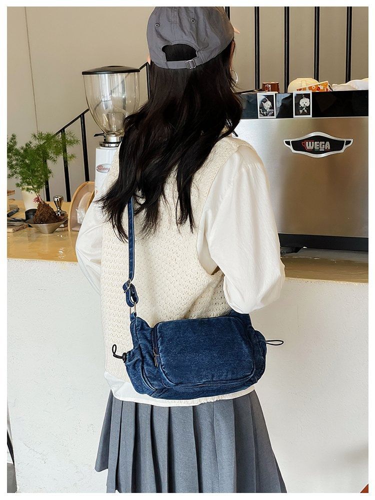 Multi-Pocket Drawstring Denim Crossbody Bag SpreePicky