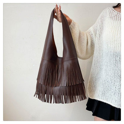 Tassel Faux Leather Tote Bag SpreePicky